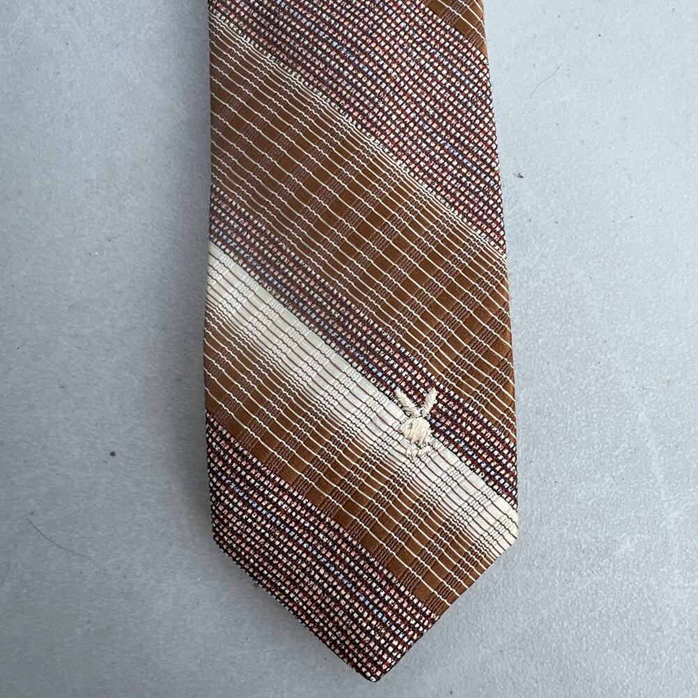 Playboy 1970s Tie vintage Brown Poly Asymmetrical 54" Short x 2.75" MINT !